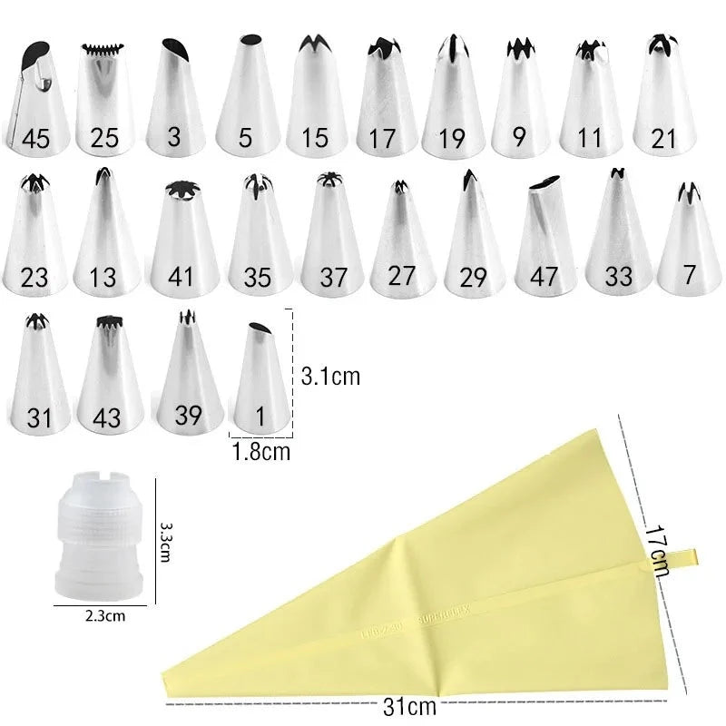 Ensemble 29 pièces Poche à Douille Professionnelle avec Douilles de Formes Variées Couleur Jaune Dimensions