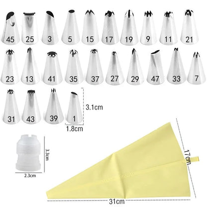 Ensemble 29 pièces Poche à Douille Professionnelle avec Douilles de Formes Variées Couleur Jaune Dimensions