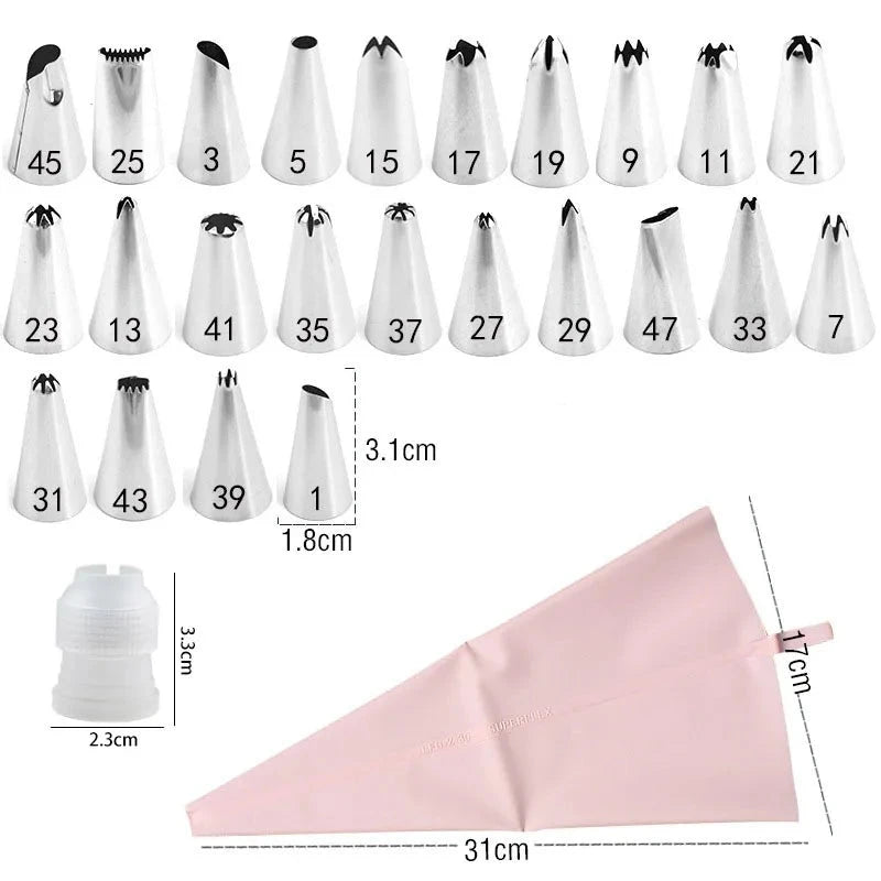 Ensemble 29 pièces Poche à Douille Professionnelle avec Douilles de Formes Variées Couleur Rose Dimensions