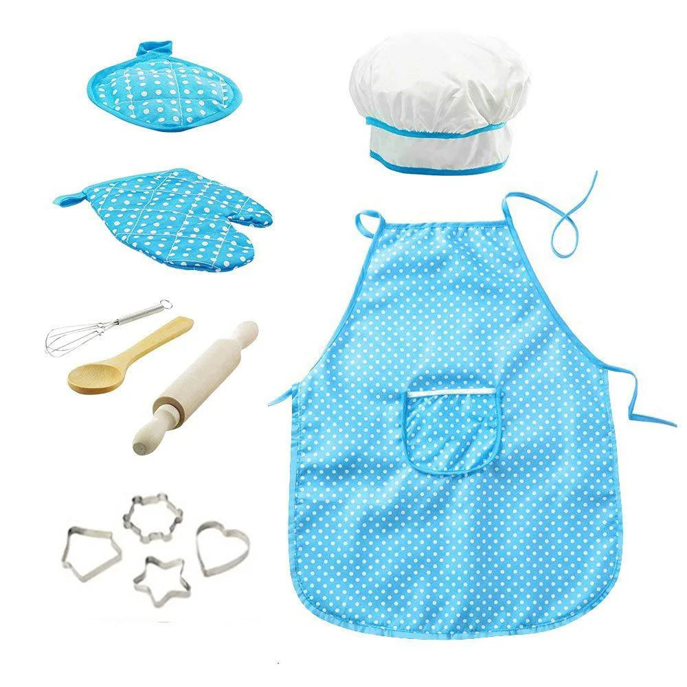 Panoplie complète de Chef Pâtissier pour enfant couleur bleue 11 pièces