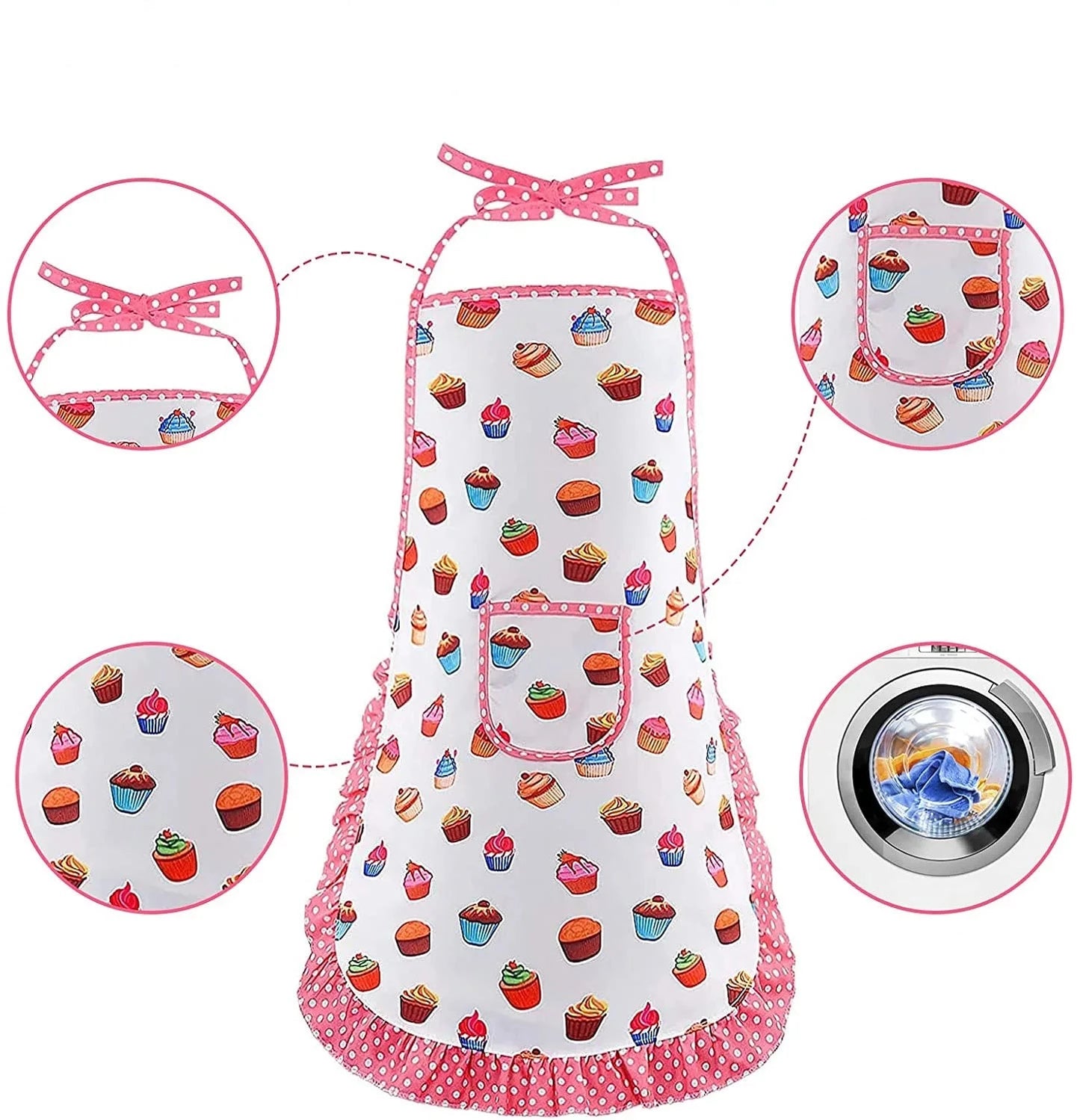 Panoplie complète de Chef Pâtissier pour enfant motif cupcakes 11 pièces Dimensions Détails