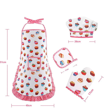 Panoplie complète de Chef Pâtissier pour enfant motif cupcakes 11 pièces Dimensions