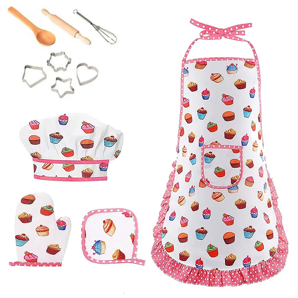 Panoplie complète de Chef Pâtissier pour enfant motif cupcakes 11 pièces