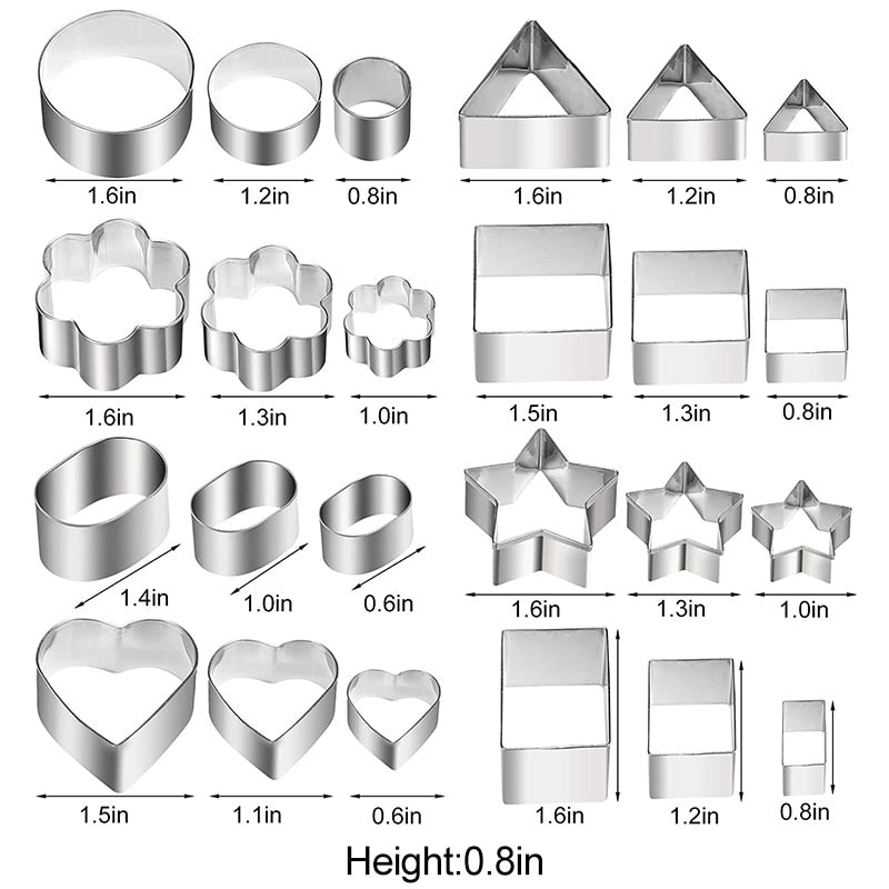 Lot de 24 emporte-pièces rond-ovale-carré-rectangle-triangle-cœur-étoile-fleur en acier inoxydable - Emporte Piece