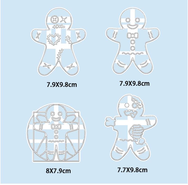 Lot de 4 emporte-pièces imprimés 3D Bonhomme Pain d'épices Zombie, Vaudou, Vitruve, Heureux - Emporte Piece