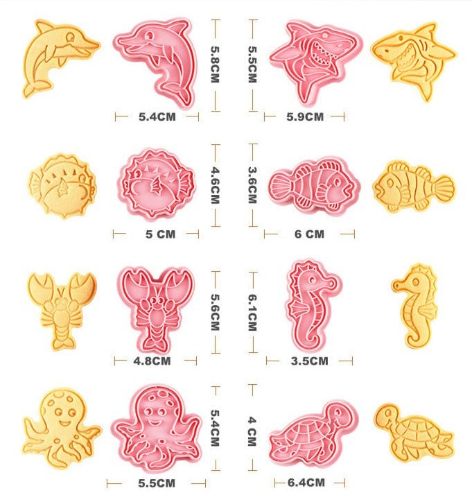 Lot de 8 emporte-pièces relief Créatures des Mers - Emporte Piece